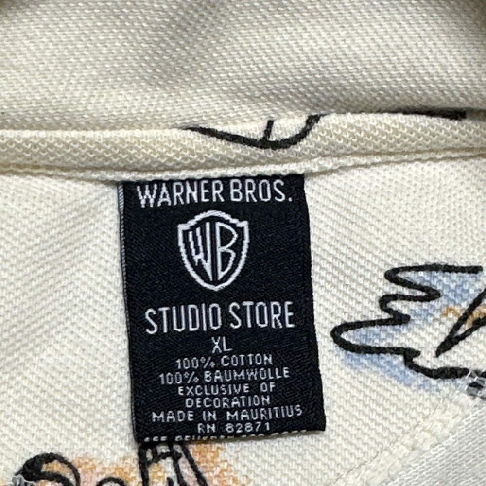 Warner Bros Men's Beige Polo Shirt Sz XL Taz Tazmanian Bugs Bunny All over Print - Picture 3 of 6